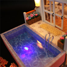 DIY Wooden Miniatures Pink Villa Dollhouse Furniture LED Kit Child Toys Gift